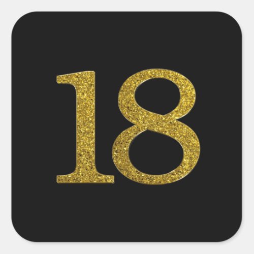Gold Glitter Number 18 Wide Font Square Sticker