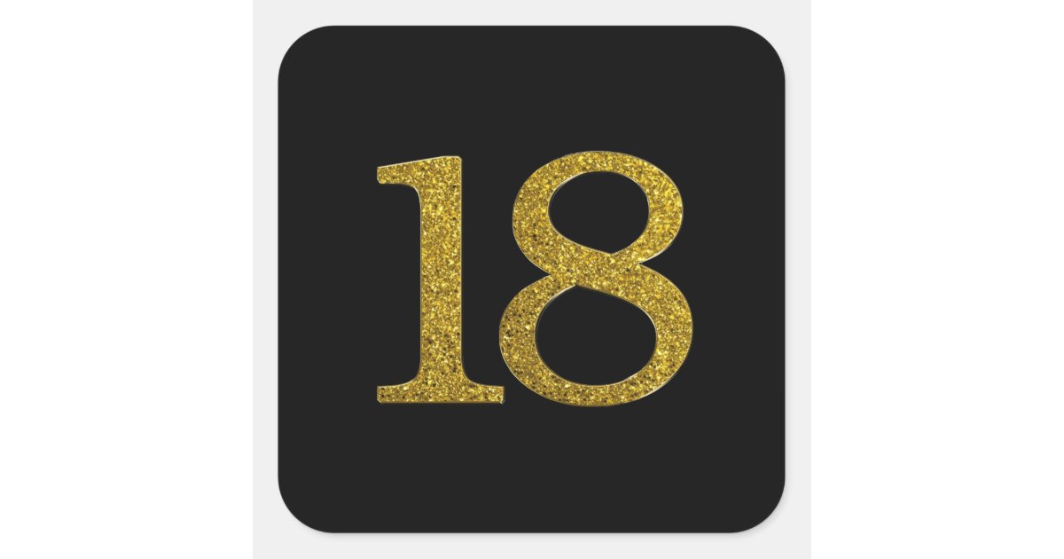 LARGE AGE NUMBER modern 18 gold glitter Classic Round Sticker, Zazzle