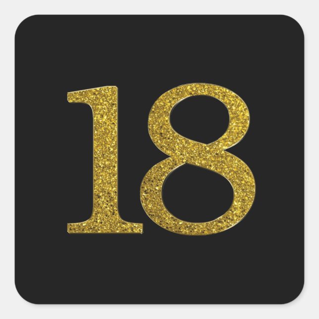 Gold Glitter Number 18 Wide Font Square Sticker (Front)