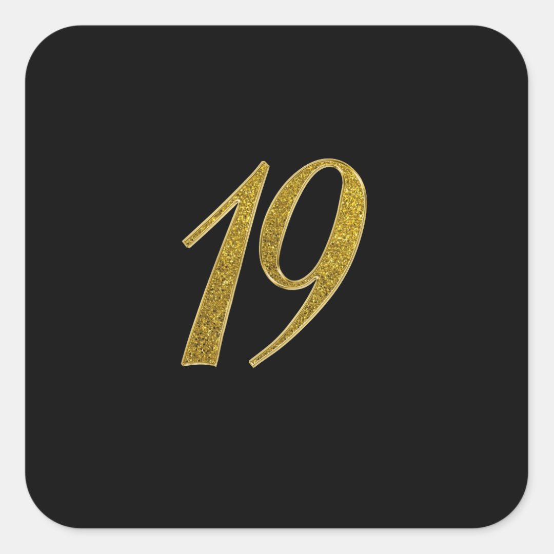 Gold Glitter Number 19 Square Sticker | Zazzle