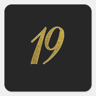 Gold Glitter Number 19 Square Sticker