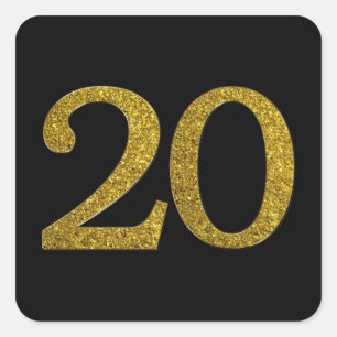 Gold Glitter Number 20 Wide Font Square Sticker