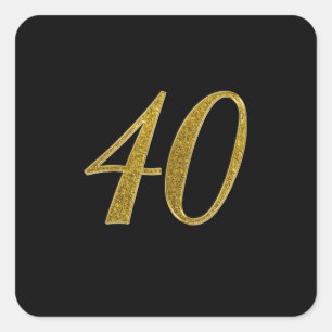 Gold Glitter Number 40 Square Sticker