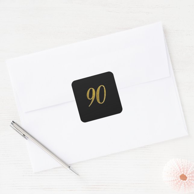 Gold Glitter Number 90 Square Sticker