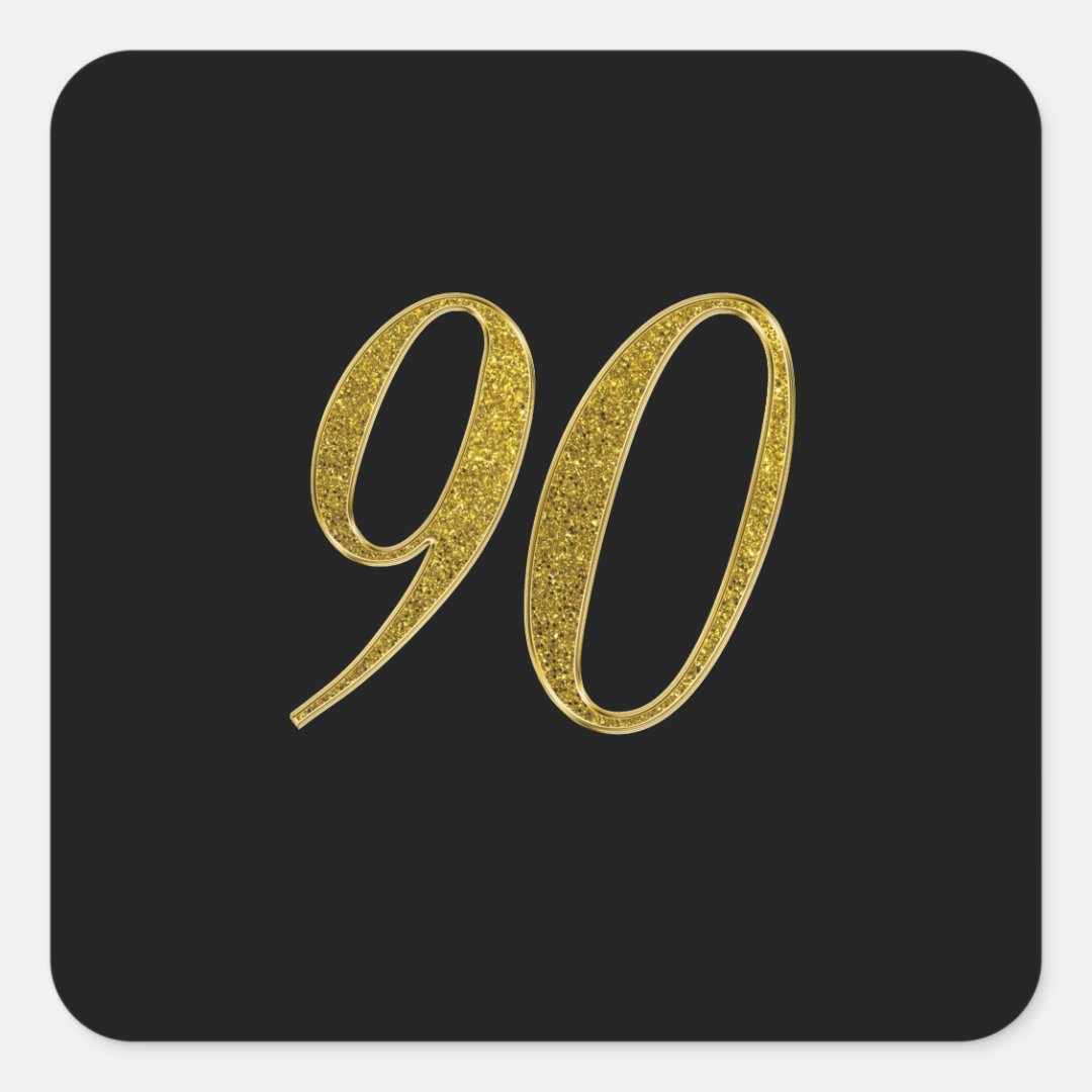 gold-glitter-number-90-square-sticker-zazzle