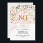Gold glitter number soft pink roses 80th birthday invitation<br><div class="desc">Experience elegance and sophistication with our Delicate Light Pink Roses Green Gold Birthday Invitation digital download template. Adorned with charming light pink roses and accents of green and gold, this design exudes a sense of timeless beauty and refinement. Perfect for any birthday celebration, this template offers a seamless blend of...</div>