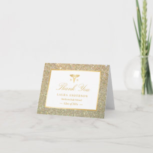 Gold Glitter Nursing School Graduation Letterpress Thank You Card