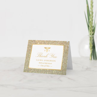 Gold Glitter Nursing School Graduation Thank You Card
