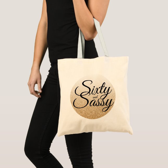 Gold Glitter Ombre 60 Sassy 60th Birthday Tote Bag (Front (Product))