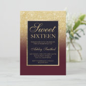 Gold glitter ombre burgundy elegant Sweet sixteen Invitation (Standing Front)