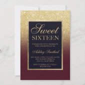 Gold glitter ombre burgundy elegant Sweet sixteen Invitation (Front)