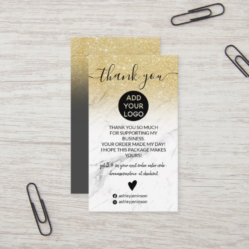 Gold glitter ombre chic marble order thank you business card