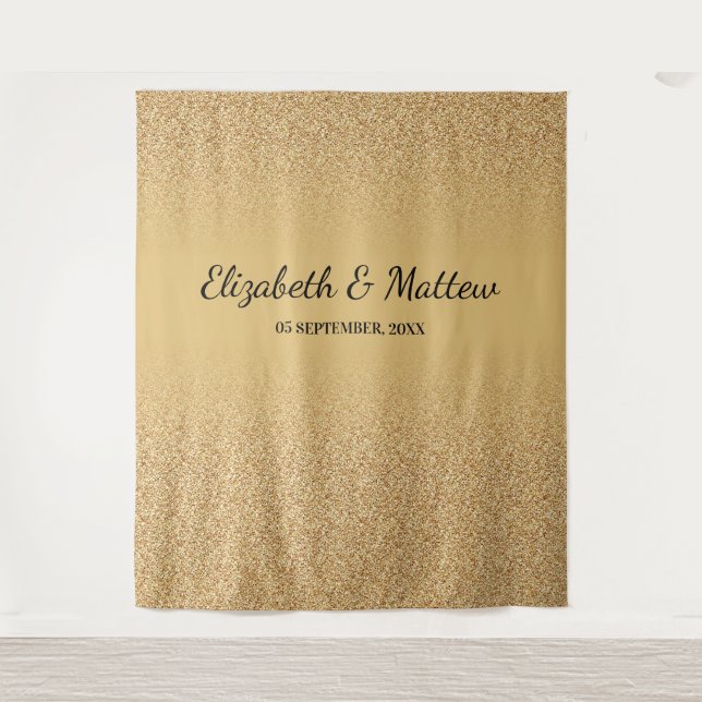 Gold glitter ombre elegant wedding backdrop (Front)