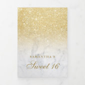Gold glitter ombre marble photo Sweet 16 rsvp Tri-Fold Invitation (Cover)
