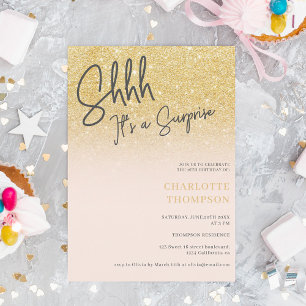 Gold glitter ombre pink photo surprise Sweet 16 Invitation