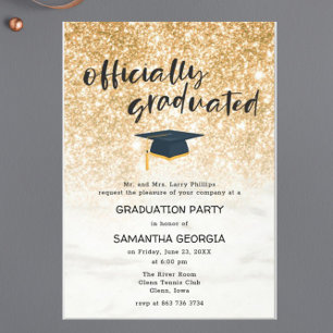 Gold Glitter Ombre Script Luxury Graduation Invitation
