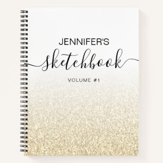 Gold Glitter Ombre Sketchbook Name Notebook