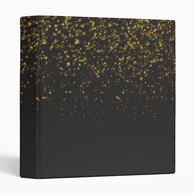 Gold Glitter On Black 3 Ring Binder (Front/Spine)