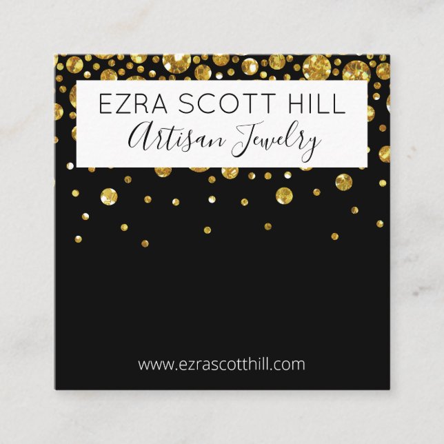 Gold Glitter On Black Artisan Jewelry Display Card (Front)