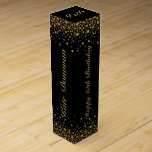 Gold glitter on black custom text wine box<br><div class="desc">Gold glitter accent on black with customizable text in gold-Happy 40th Birthday on two sides and person name on two other sides. Two-letter monogram on the top side of the wine box.</div>