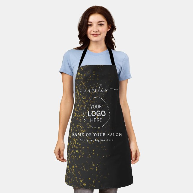 Gold Glitter on Black hair salon apron (Worn)