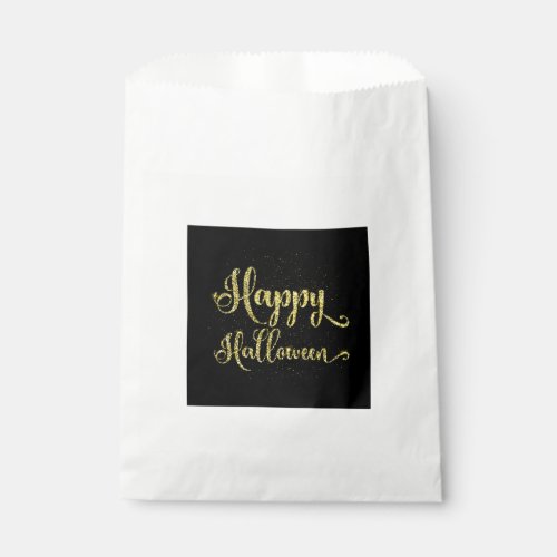 Gold Glitter On Black Happy Halloween Favor Bag