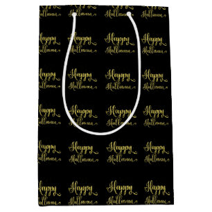 Gold Glitter On Black Happy Halloween Medium Gift Bag