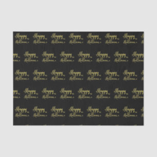 Gold Glitter On Black Happy Halloween Tissue Paper