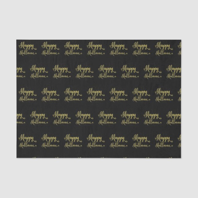 Gold Glitter On Black Happy Halloween Tissue Paper (Front)