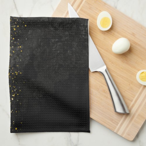Gold glitter on black marble kitchen towel
