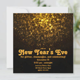 Gold Glitter On Black New Year's Eve Party Invitation | Zazzle