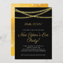 Gold Glitter on Black | New Year's Party Invitation