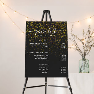 Gold Glitter on Black Simple Salon price list Foam Board