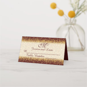 Gold Glitter on Burgundy Place Card