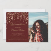 gold glitter on burgundy Quinceanera Photo Invitation (Front)