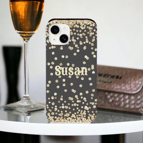 Gold Glitter on Gray Personalized Name  Case_Mate iPhone 14 Case