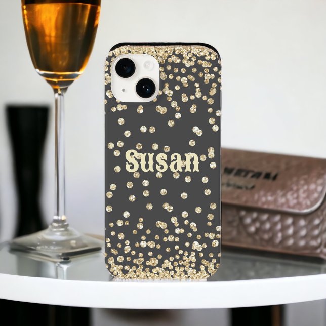 Gold Glitter on Gray Personalized Name  Case-Mate iPhone Case (Creator Uploaded)