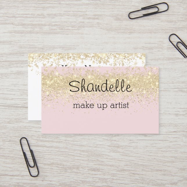 Gold Glitter on Pink Glam Business Card (Front/Back In Situ)