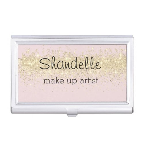 Gold Glitter on Pink Glam Personalized Business Card Case