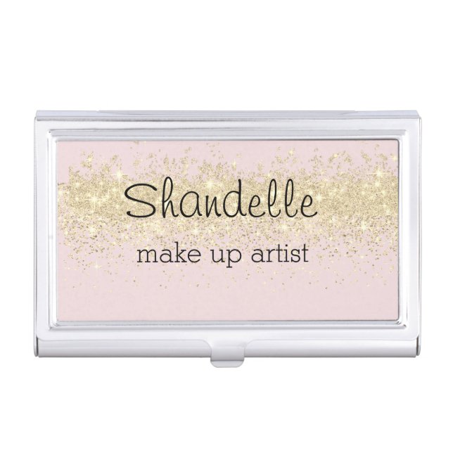 Gold Glitter on Pink Glam Personalized Business Card Case (Front)