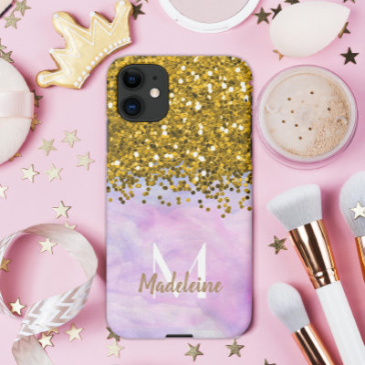 Gold Glitter on Pink Mongrammed