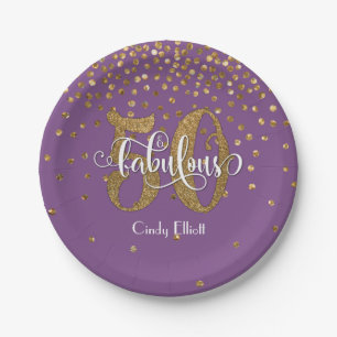 Gold Glitter on Purple 50 & Fabulous Birthday Paper Plates