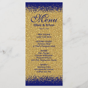 Gold Glitter on Royal Blue Wedding Menu