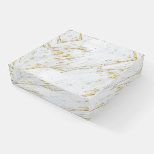 Gold Glitter On White Marble Texture Paperweight