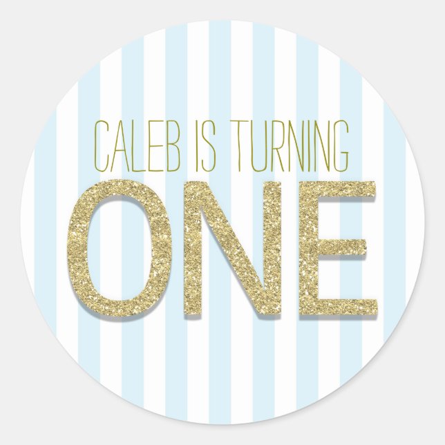 Gold Glitter ONE 1st Birthday Party Favor Stickers (Front)