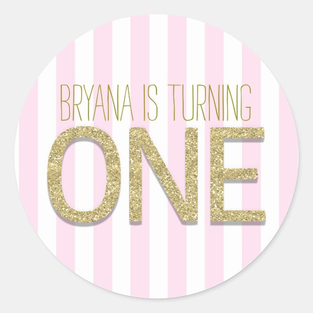 Gold Glitter ONE 1st Birthday Party Favor Stickers (Front)