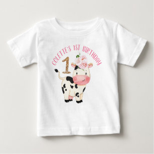 Gold Glitter One Cow  Moos First Birthday Baby T-Shirt