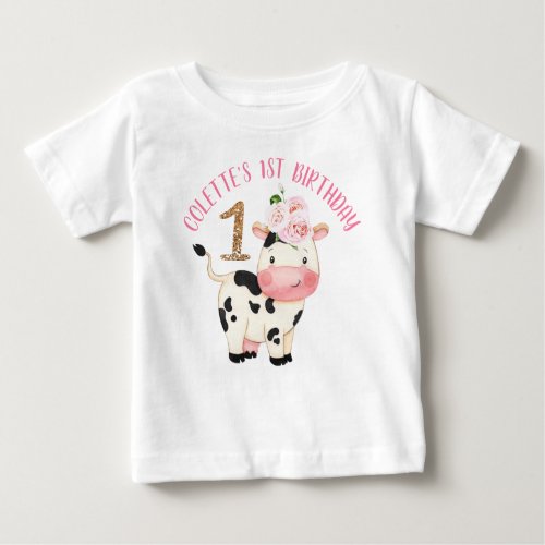 Gold Glitter One Cow  Moos First Birthday Baby T_Shirt