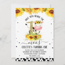 Gold Glitter One Sunflower Cow Print 1st Birthday Invitation