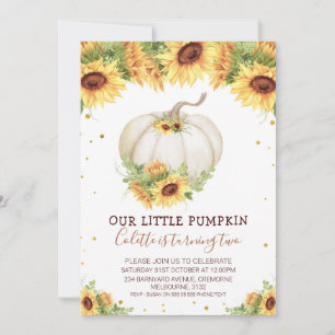 Gold Glitter One Sunflower Pumpkin Birthday Invita Invitation